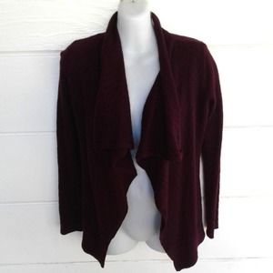 Tahari 100% Merino Wool Burgundy Cardigan Open Front Sweater XS